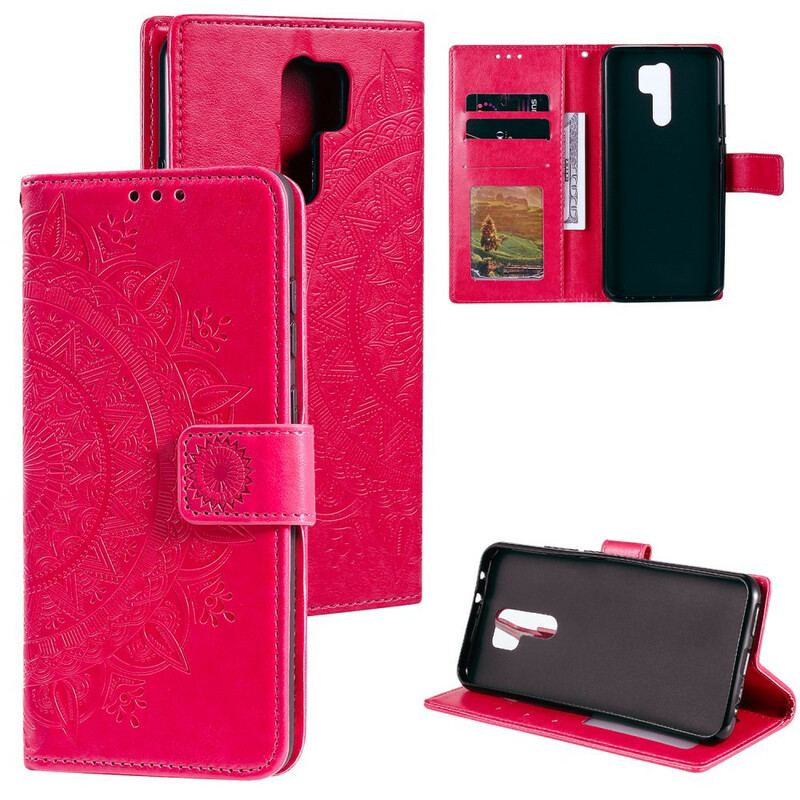 Capa De Couro Para Xiaomi Redmi 9 Mandala Do Sol