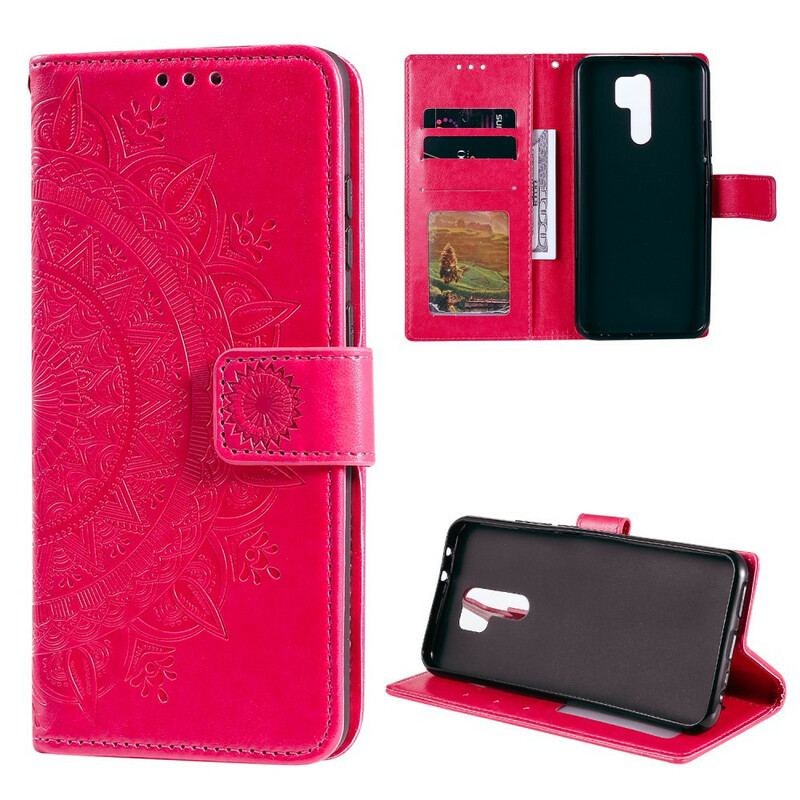 Capa De Couro Para Xiaomi Redmi 9 Mandala Do Sol
