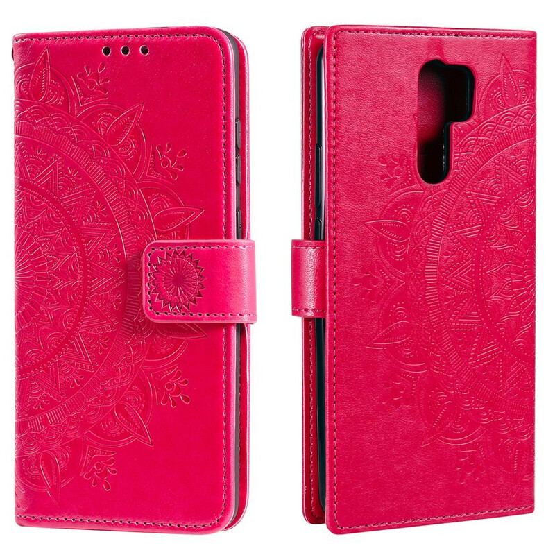 Capa De Couro Para Xiaomi Redmi 9 Mandala Do Sol