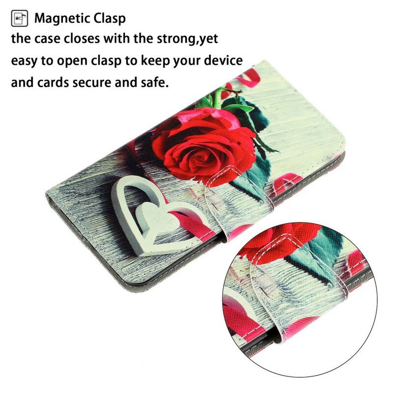 Capa Flip Para Xiaomi Redmi 9 De Cordão Rosa Romântica Com Alça