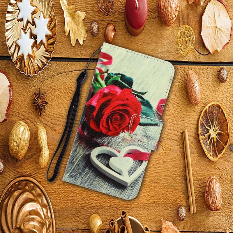 Capa Flip Para Xiaomi Redmi 9 De Cordão Rosa Romântica Com Alça