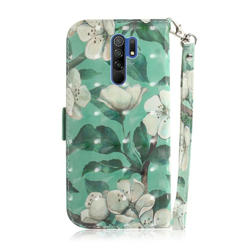 Capa Folio Para Xiaomi Redmi 9 De Cordão Ramo Florido Com Alça