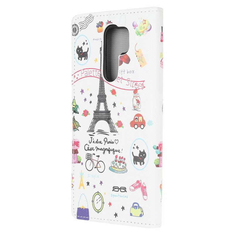 Capa Folio Para Xiaomi Redmi 9 Eu Amo Paris