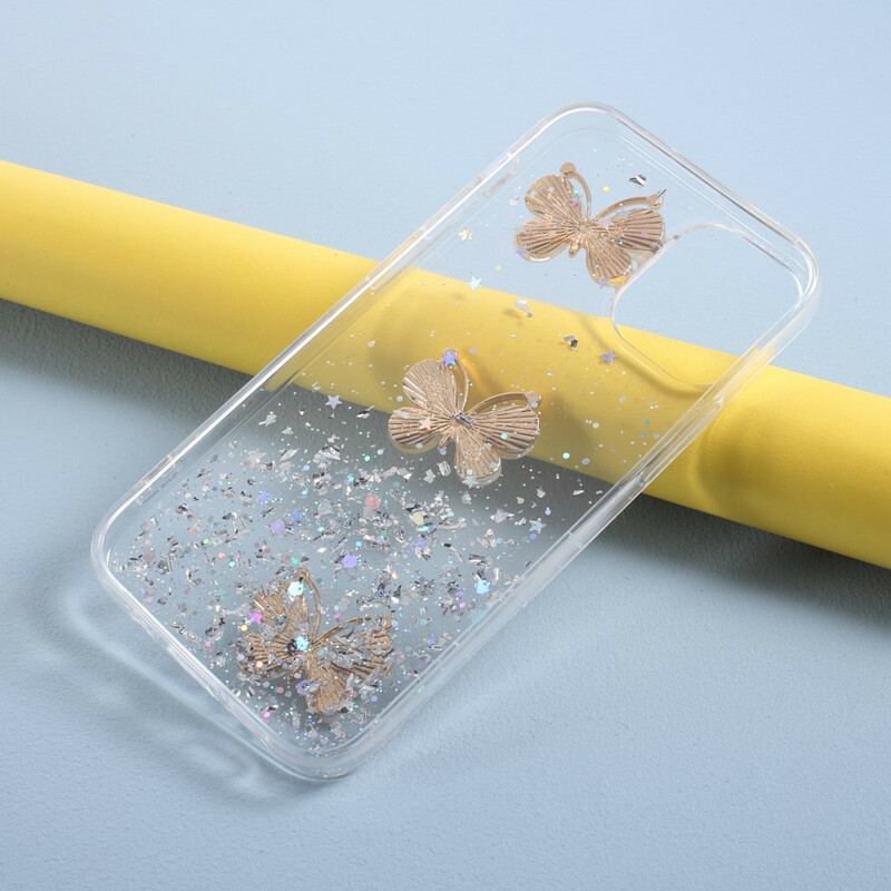 Capa De Celular Para iPhone 12 Mini Lantejoulas Borboletas 3d
