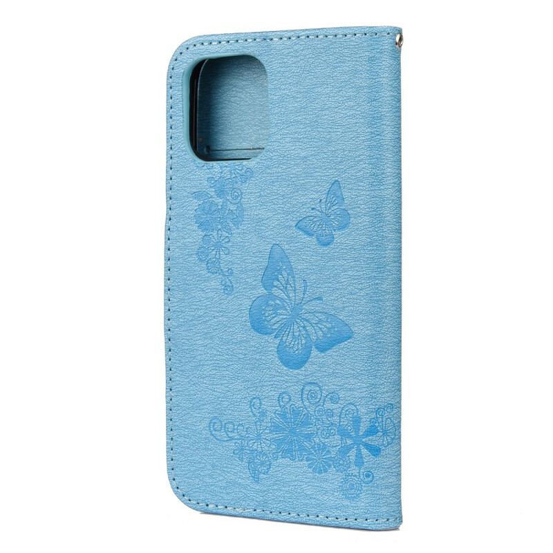 Capa De Couro Para iPhone 12 Mini De Cordão Borboletas Esplêndidas