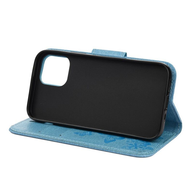 Capa De Couro Para iPhone 12 Mini De Cordão Borboletas Esplêndidas