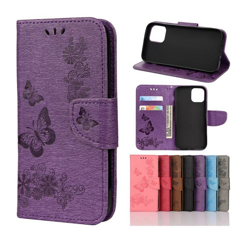 Capa De Couro Para iPhone 12 Mini De Cordão Borboletas Esplêndidas