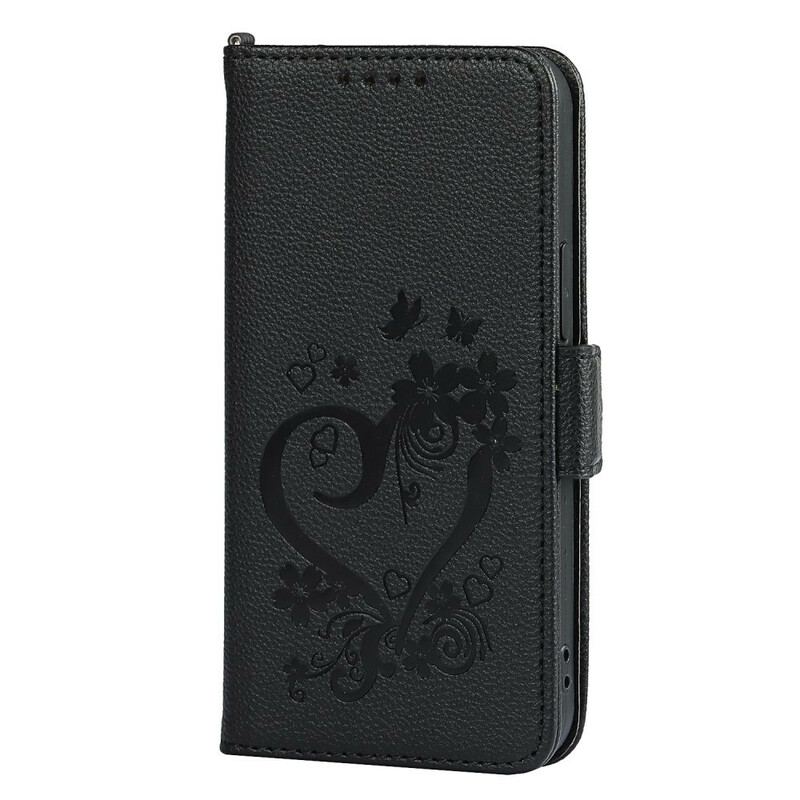 Capa Flip Para iPhone 12 Mini De Cordão Coração De Tiras
