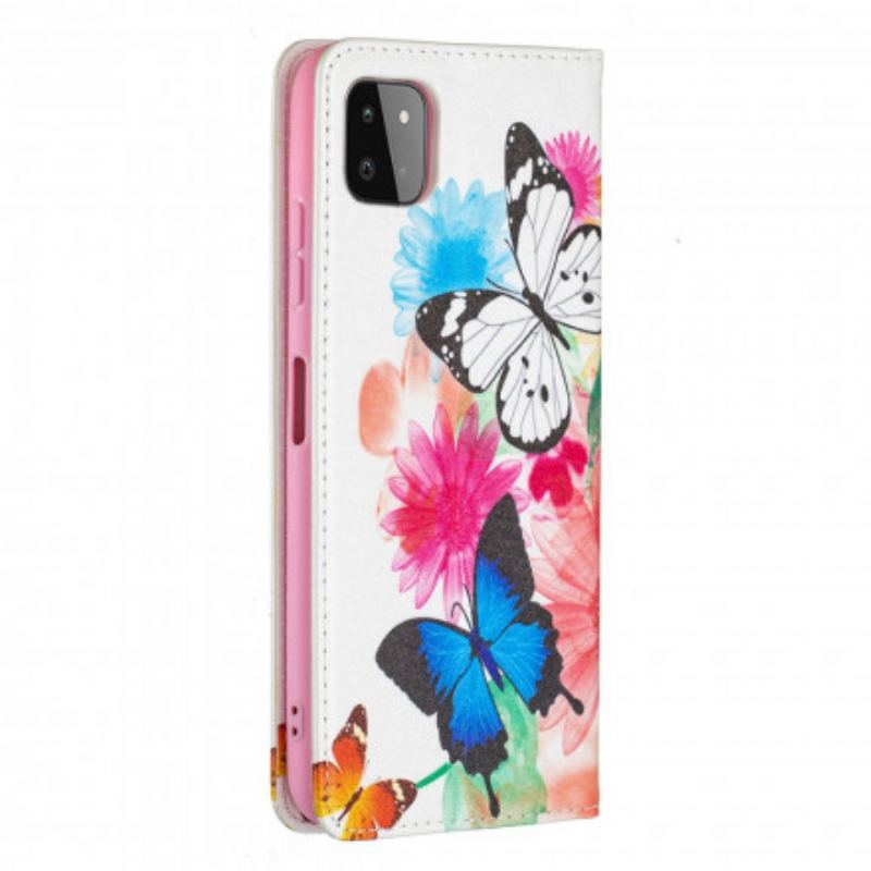 Capa De Celular Para Samsung Galaxy A22 5G Flip Borboletas Coloridas