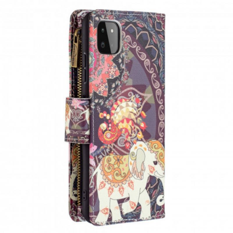 Capa De Couro Para Samsung Galaxy A22 5G Bolso Elefante Com Zíper