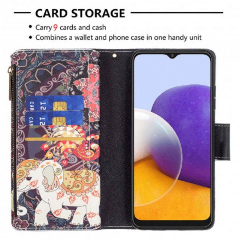Capa De Couro Para Samsung Galaxy A22 5G Bolso Elefante Com Zíper