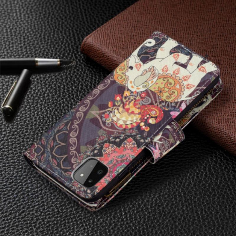 Capa De Couro Para Samsung Galaxy A22 5G Bolso Elefante Com Zíper