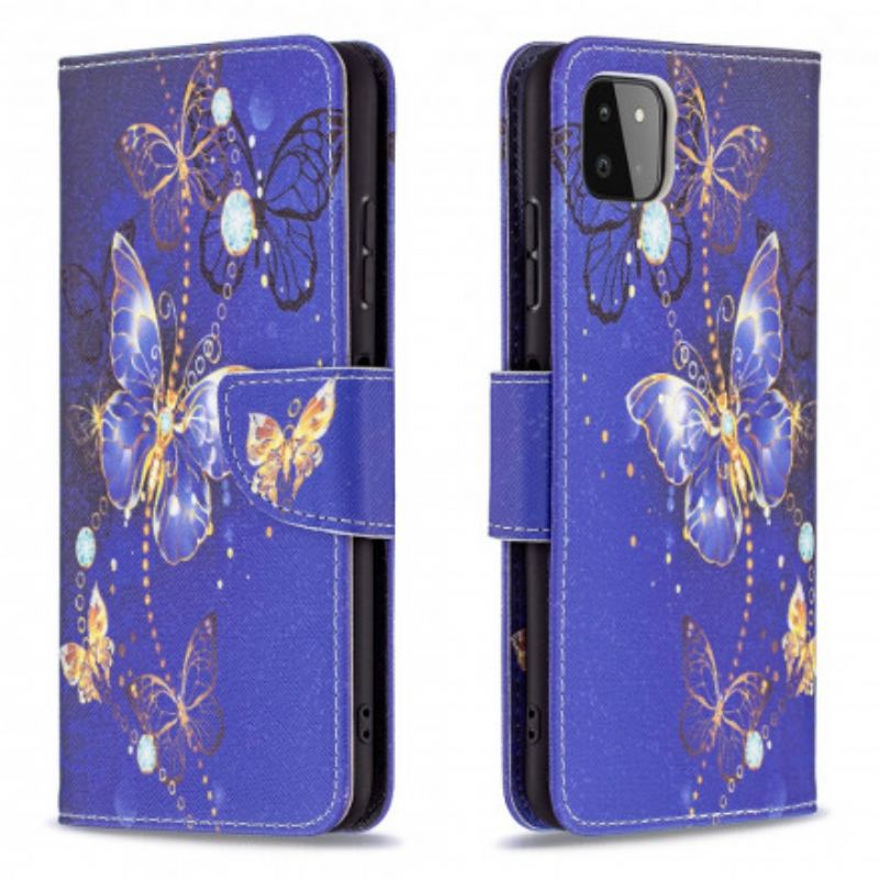 Capa De Couro Para Samsung Galaxy A22 5G Borboletas Eternas