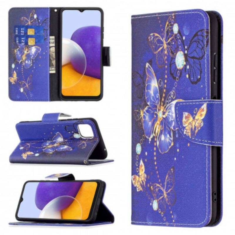 Capa De Couro Para Samsung Galaxy A22 5G Borboletas Eternas