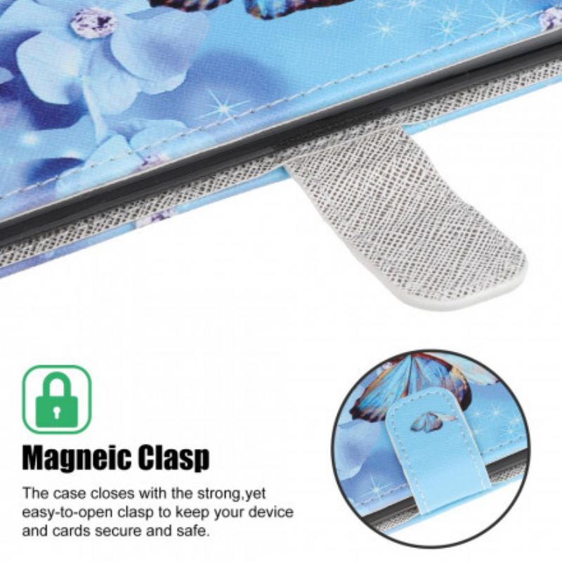 Capa De Couro Para Samsung Galaxy A22 5G De Cordão Borboletas Strappy Diamond