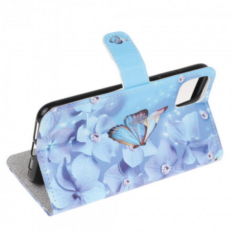 Capa De Couro Para Samsung Galaxy A22 5G De Cordão Borboletas Strappy Diamond
