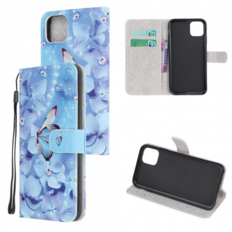 Capa De Couro Para Samsung Galaxy A22 5G De Cordão Borboletas Strappy Diamond