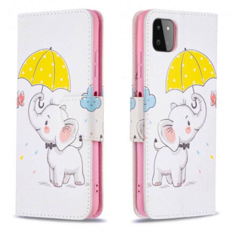 Capa De Couro Para Samsung Galaxy A22 5G Elefante Bébé