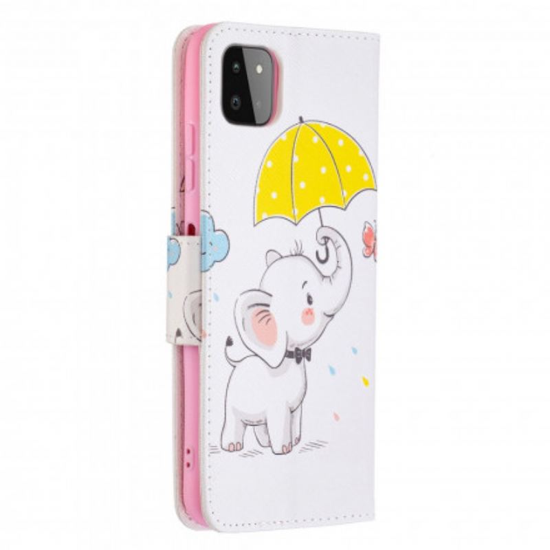 Capa De Couro Para Samsung Galaxy A22 5G Elefante Bébé