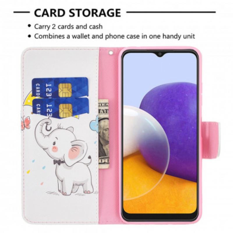 Capa De Couro Para Samsung Galaxy A22 5G Elefante Bébé
