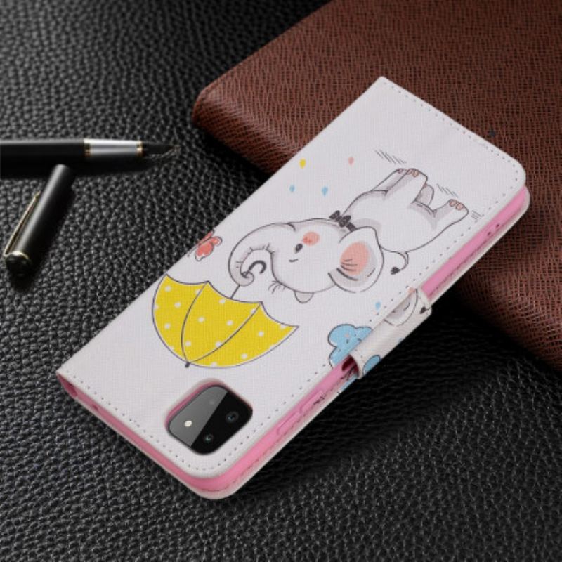 Capa De Couro Para Samsung Galaxy A22 5G Elefante Bébé