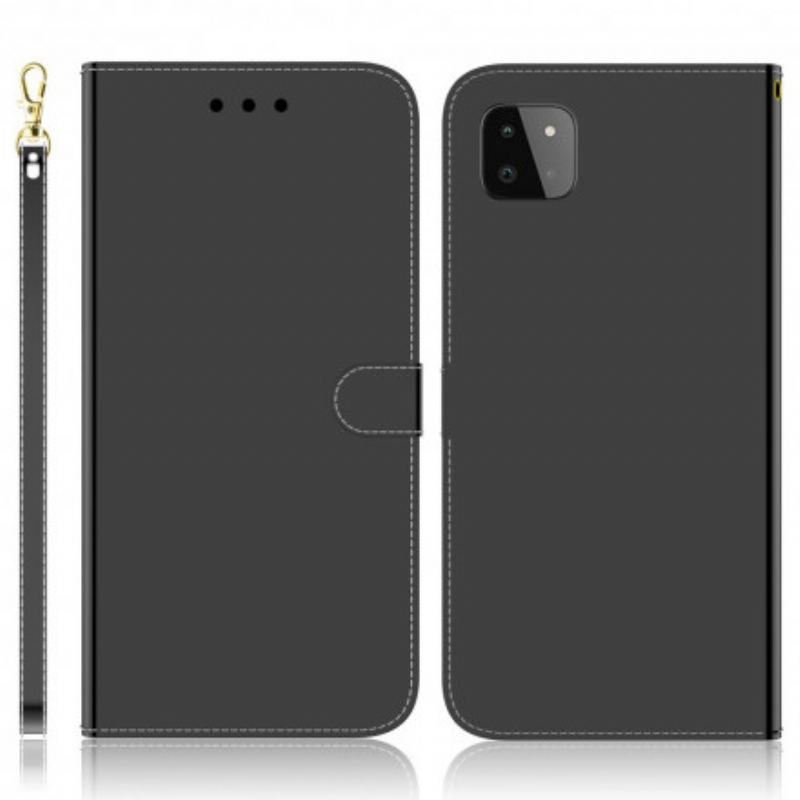 Capa De Couro Para Samsung Galaxy A22 5G Capa De Espelho De Couro Sintético