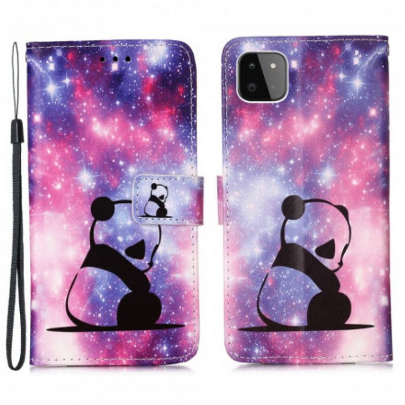 Capa De Couro Para Samsung Galaxy A22 5G Galáxia Panda