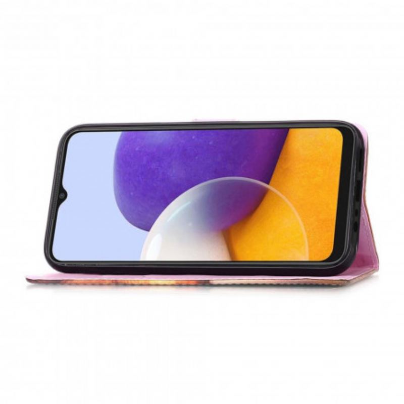 Capa De Couro Para Samsung Galaxy A22 5G Galáxia Panda