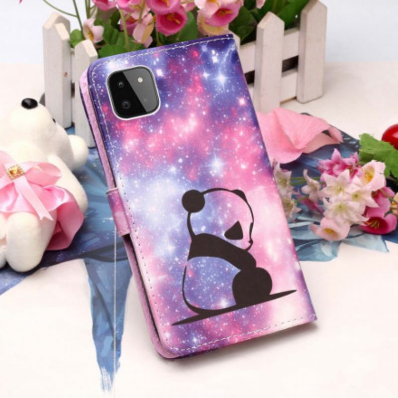 Capa De Couro Para Samsung Galaxy A22 5G Galáxia Panda