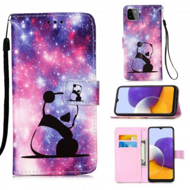 Capa De Couro Para Samsung Galaxy A22 5G Galáxia Panda
