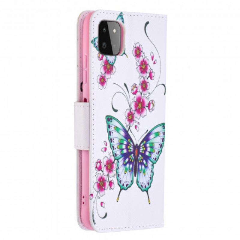 Capa Em Pele Para Samsung Galaxy A22 5G Aquarela Borboletas
