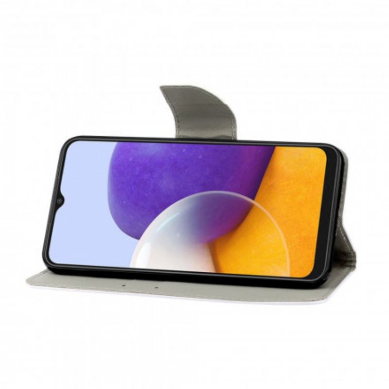 Capa Em Pele Para Samsung Galaxy A22 5G Lençóis Coloridos Com Cordão