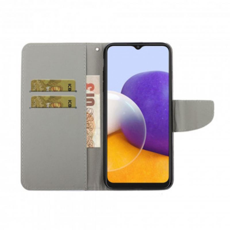 Capa Em Pele Para Samsung Galaxy A22 5G Lençóis Coloridos Com Cordão
