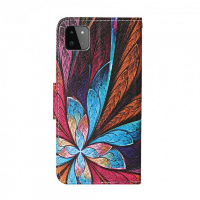 Capa Em Pele Para Samsung Galaxy A22 5G Lençóis Coloridos Com Cordão