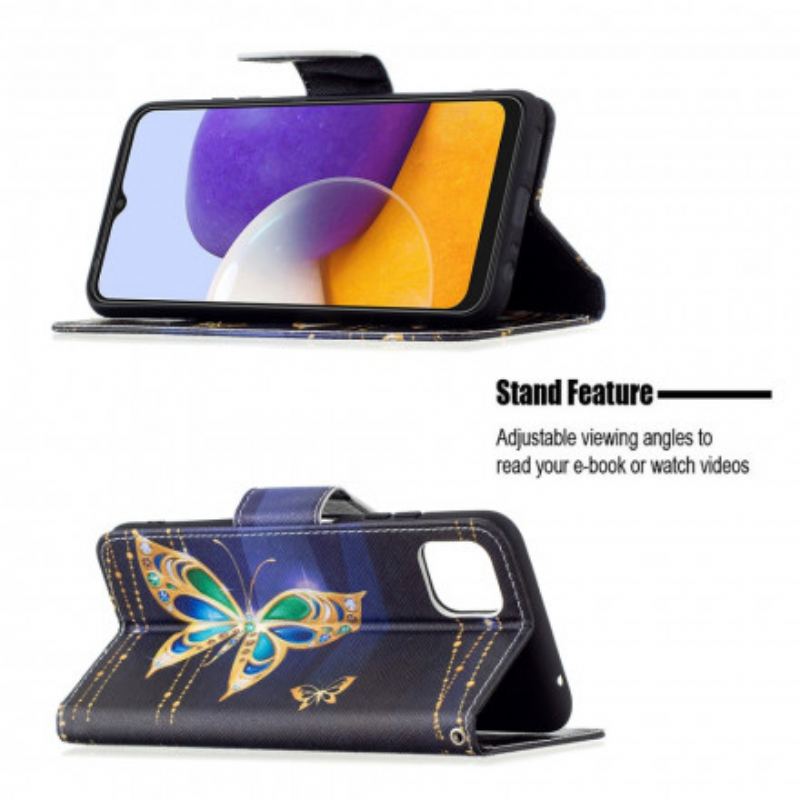 Capa Flip Para Samsung Galaxy A22 5G Borboletas Reis