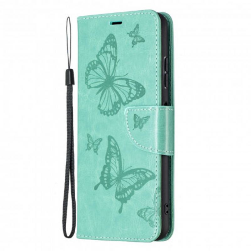Capa Flip Para Samsung Galaxy A22 5G Borboletas Voando Com Cordão