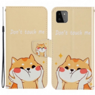 Capa Flip Para Samsung Galaxy A22 5G De Cordão Gato Não Me Toque Com Alça