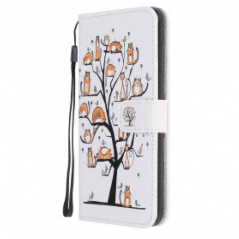 Capa Flip Para Samsung Galaxy A22 5G De Cordão Gatos Divertidos Com Alça