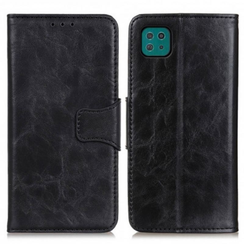 Capa Flip Para Samsung Galaxy A22 5G Fecho Reversível De Couro Rachado