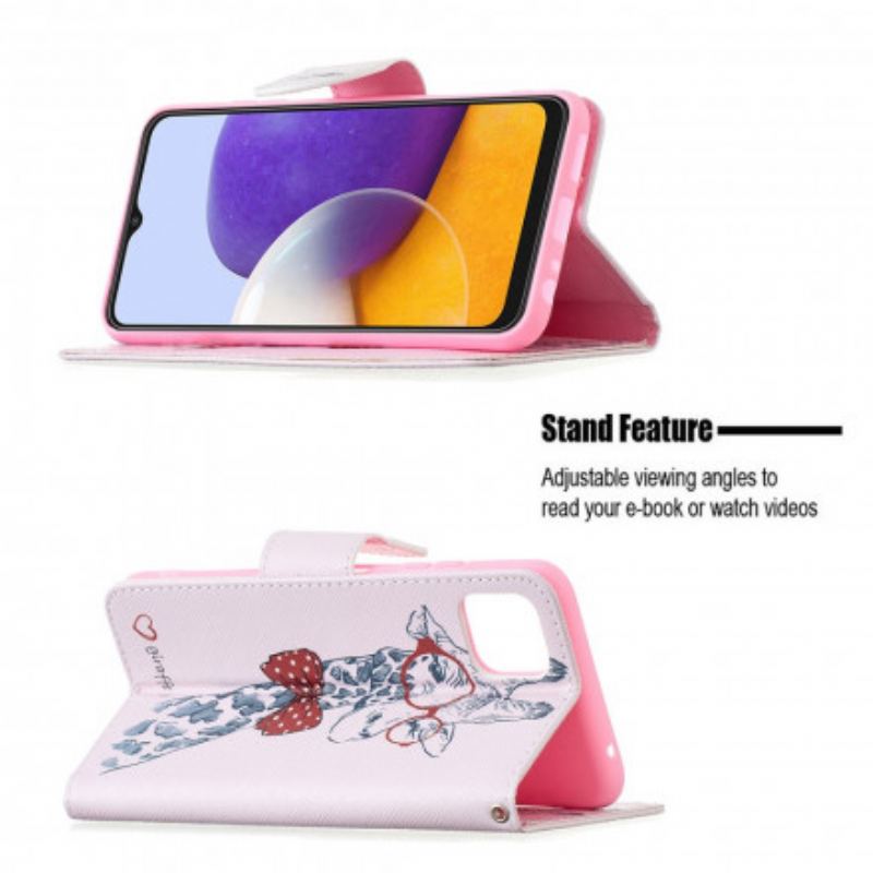Capa Flip Para Samsung Galaxy A22 5G Girafa Inteligente