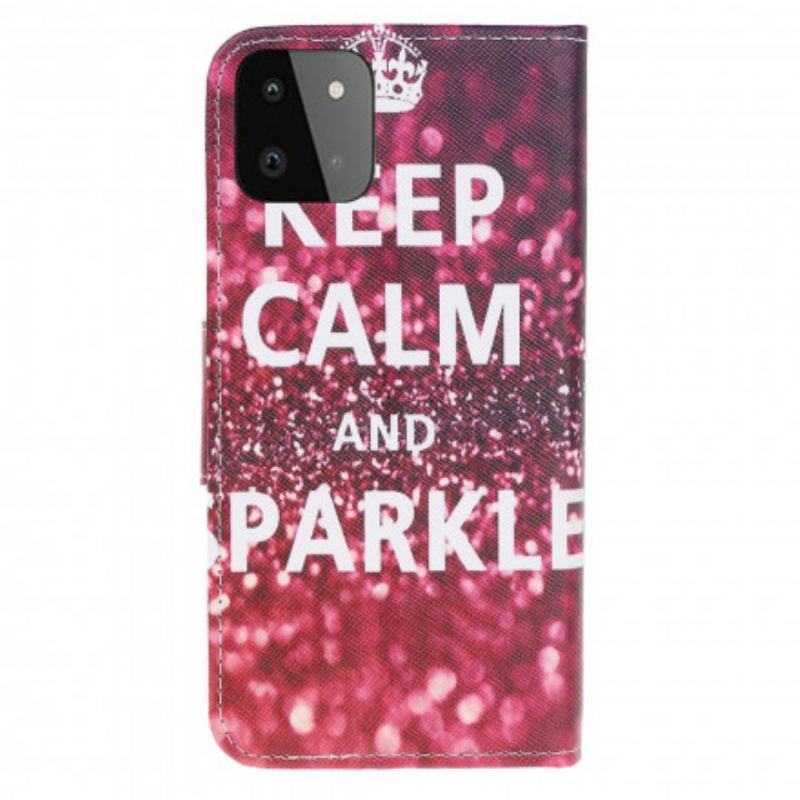 Capa Flip Para Samsung Galaxy A22 5G Mantenha A Calma E Brilhe