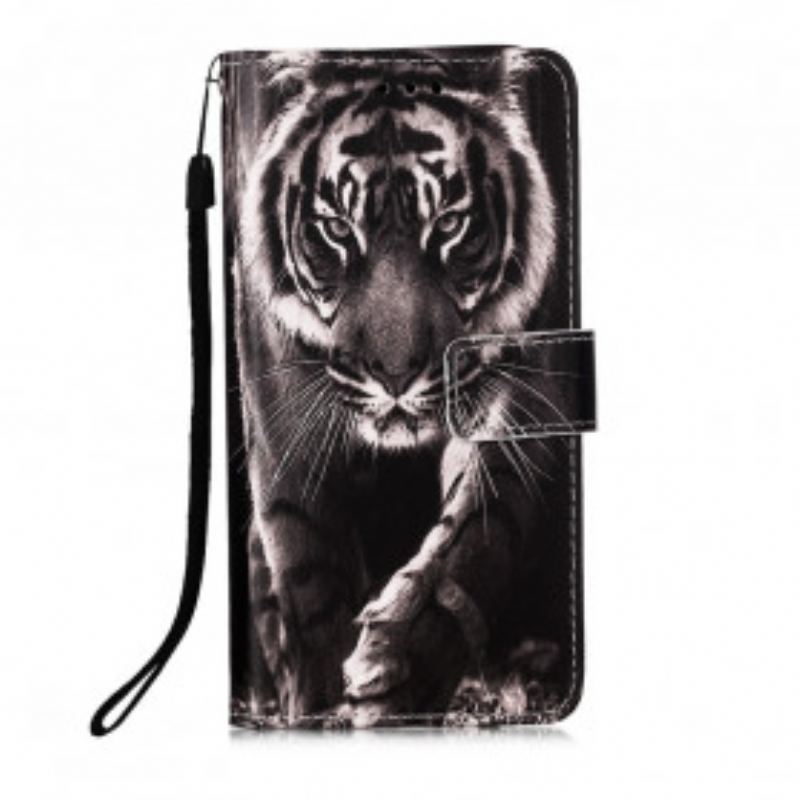 Capa Flip Para Samsung Galaxy A22 5G Tigre Da Noite