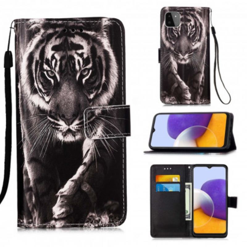 Capa Flip Para Samsung Galaxy A22 5G Tigre Da Noite