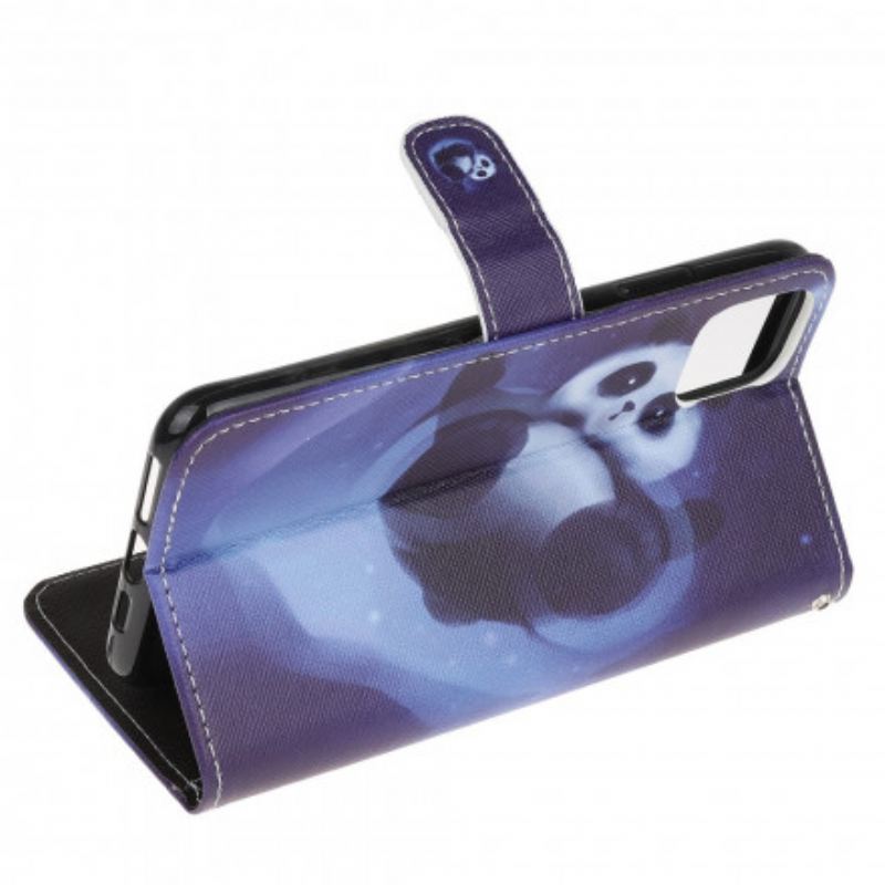 Capa Folio Para Samsung Galaxy A22 5G De Cordão Espaço Panda Com Lanyard