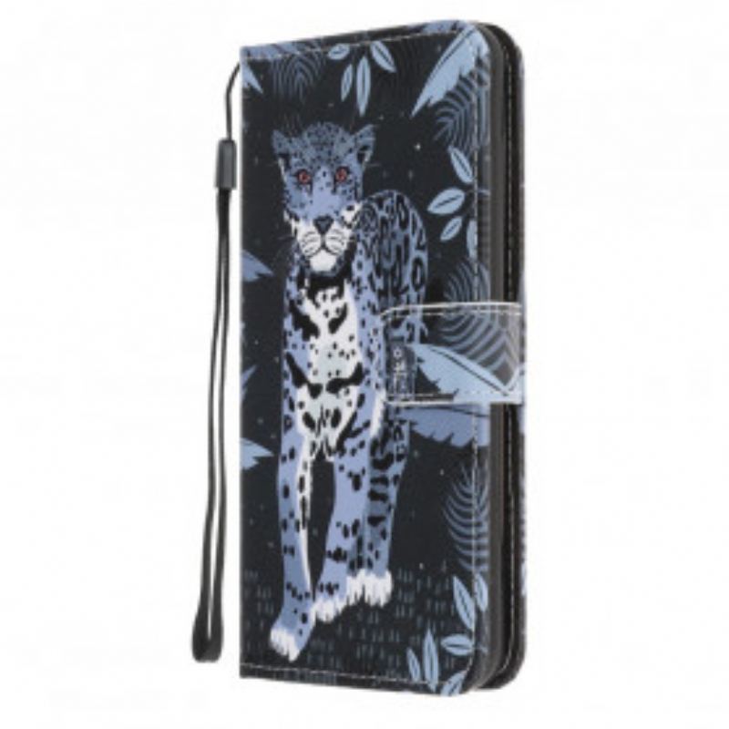 Capa Folio Para Samsung Galaxy A22 5G De Cordão Leopardo Strappy