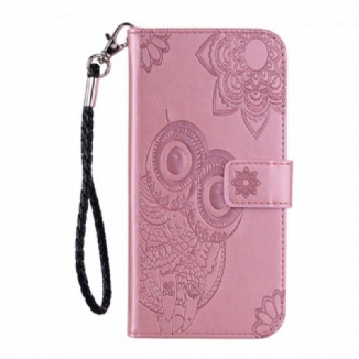 Capa Folio Para Samsung Galaxy A22 5G Coruja Mandala E Cordão
