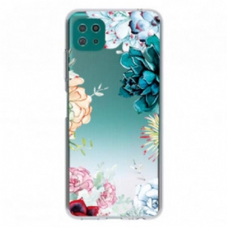 Capa Para Samsung Galaxy A22 5G Flores Em Aquarela Sem Costura