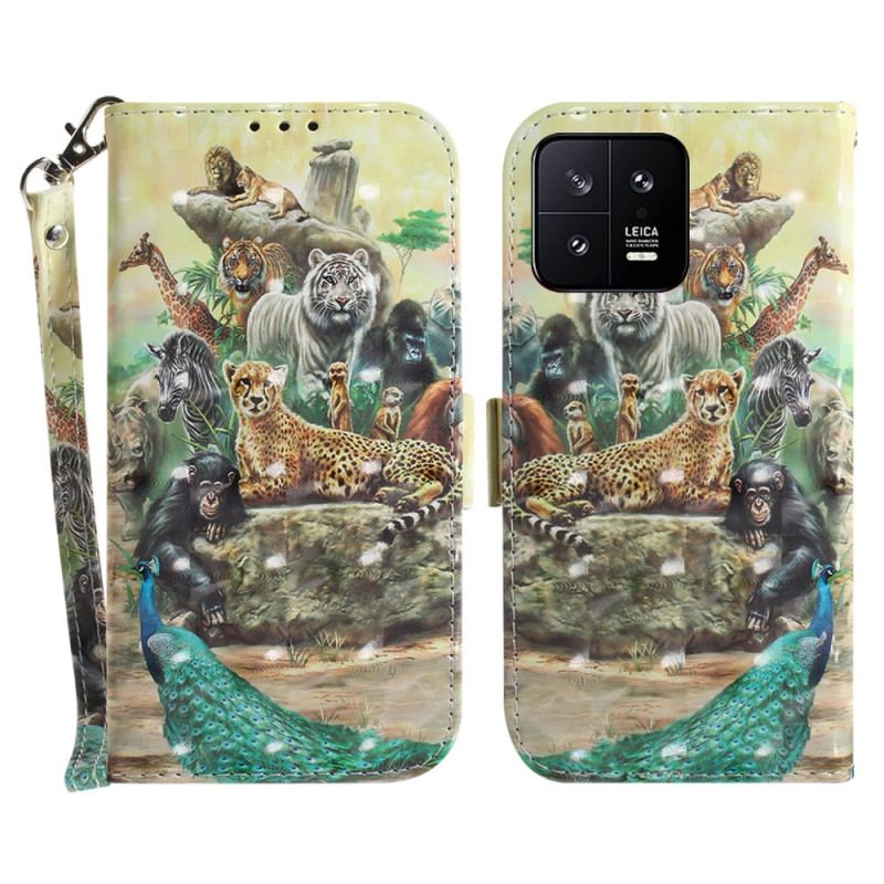 Capa Em Pele Para Xiaomi 13 De Cordão Bomba De Tiras Para Animais De Safári