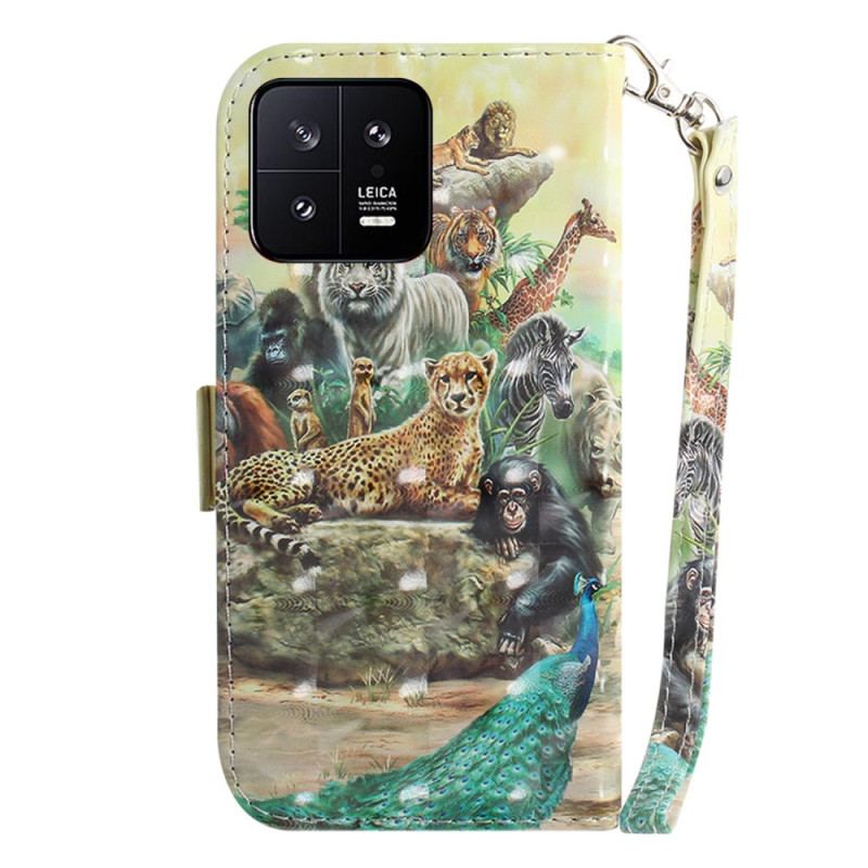 Capa Em Pele Para Xiaomi 13 De Cordão Bomba De Tiras Para Animais De Safári