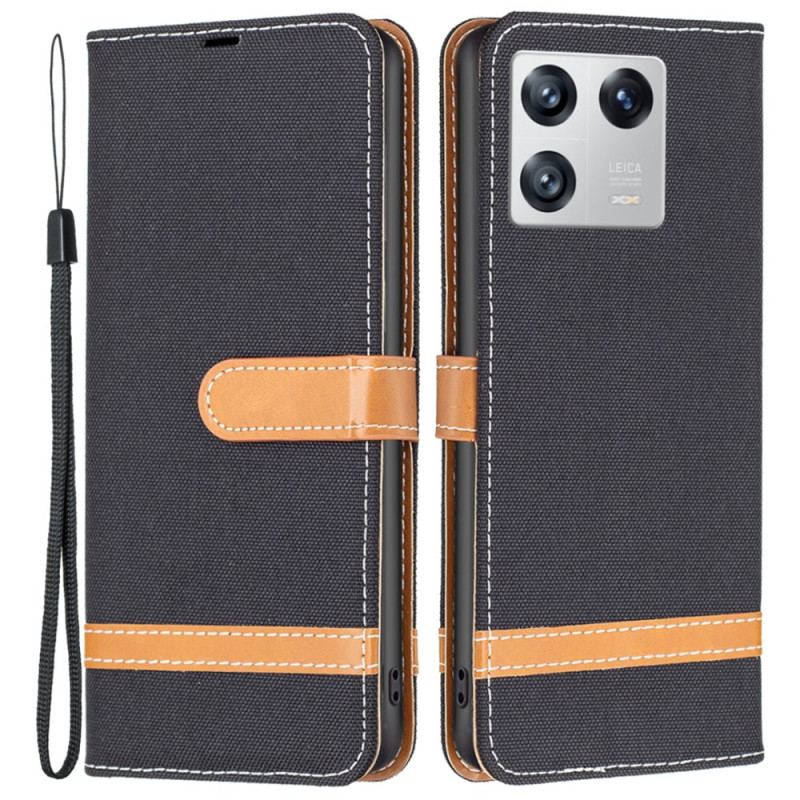 Capa Flip Para Xiaomi 13 De Cordão Correia Efeito Tecido E Couro